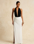Robe Longue Dos Nu Bicolore Blanc & Noir Soirée | Fondelier