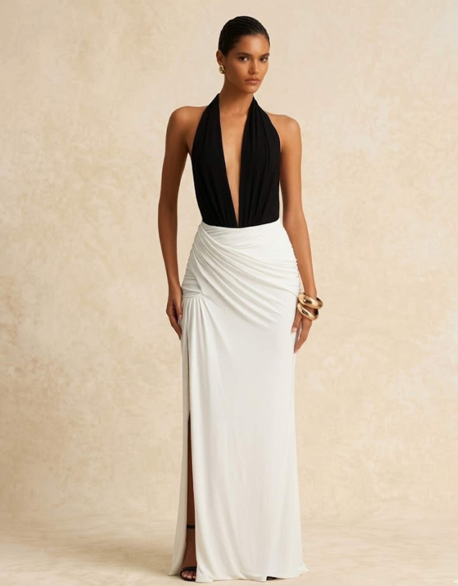 Robe Soirée Blanche et Noire Femme - Fondelier Élégante