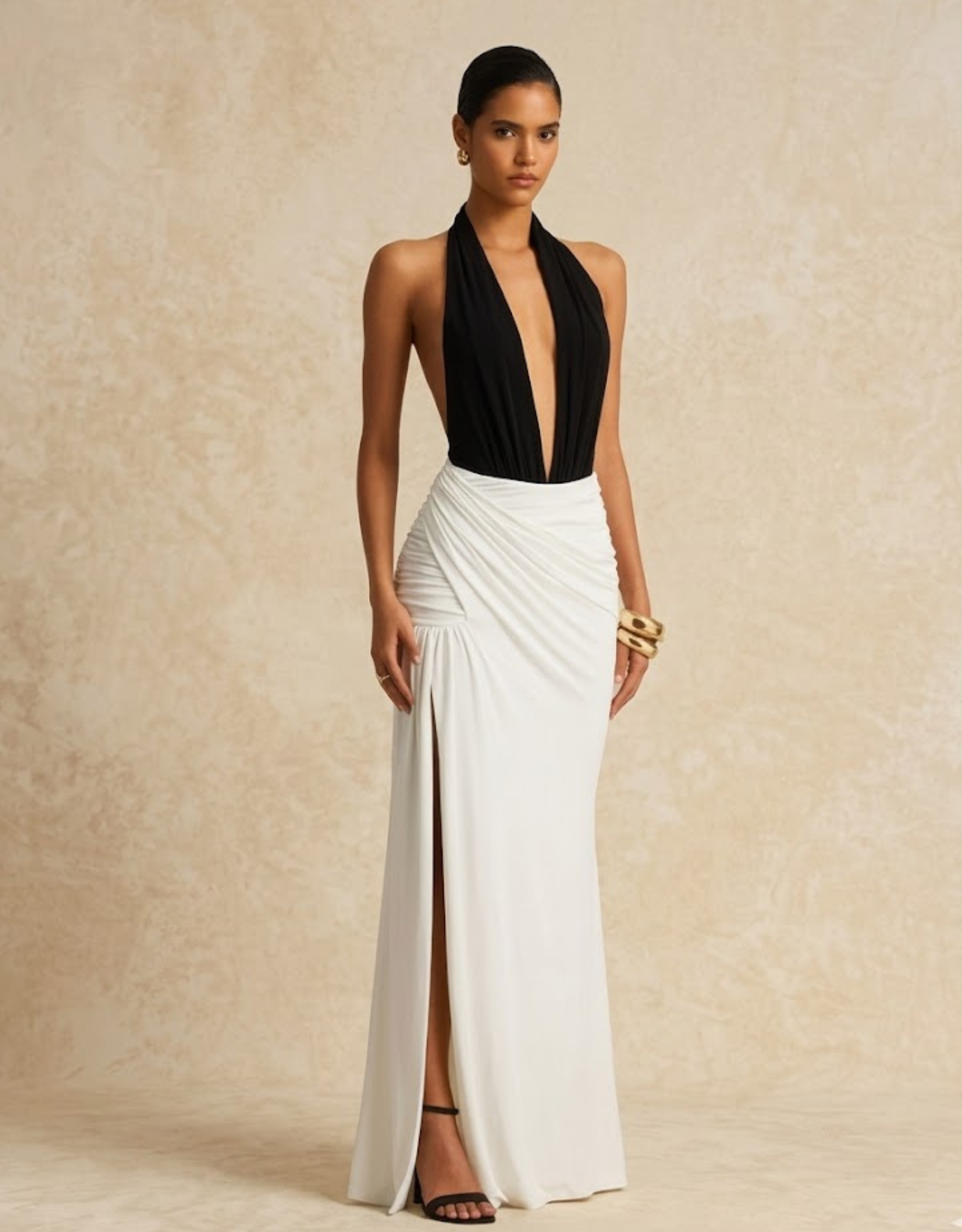 Robe Soirée Blanche et Noire Femme - Fondelier Élégante