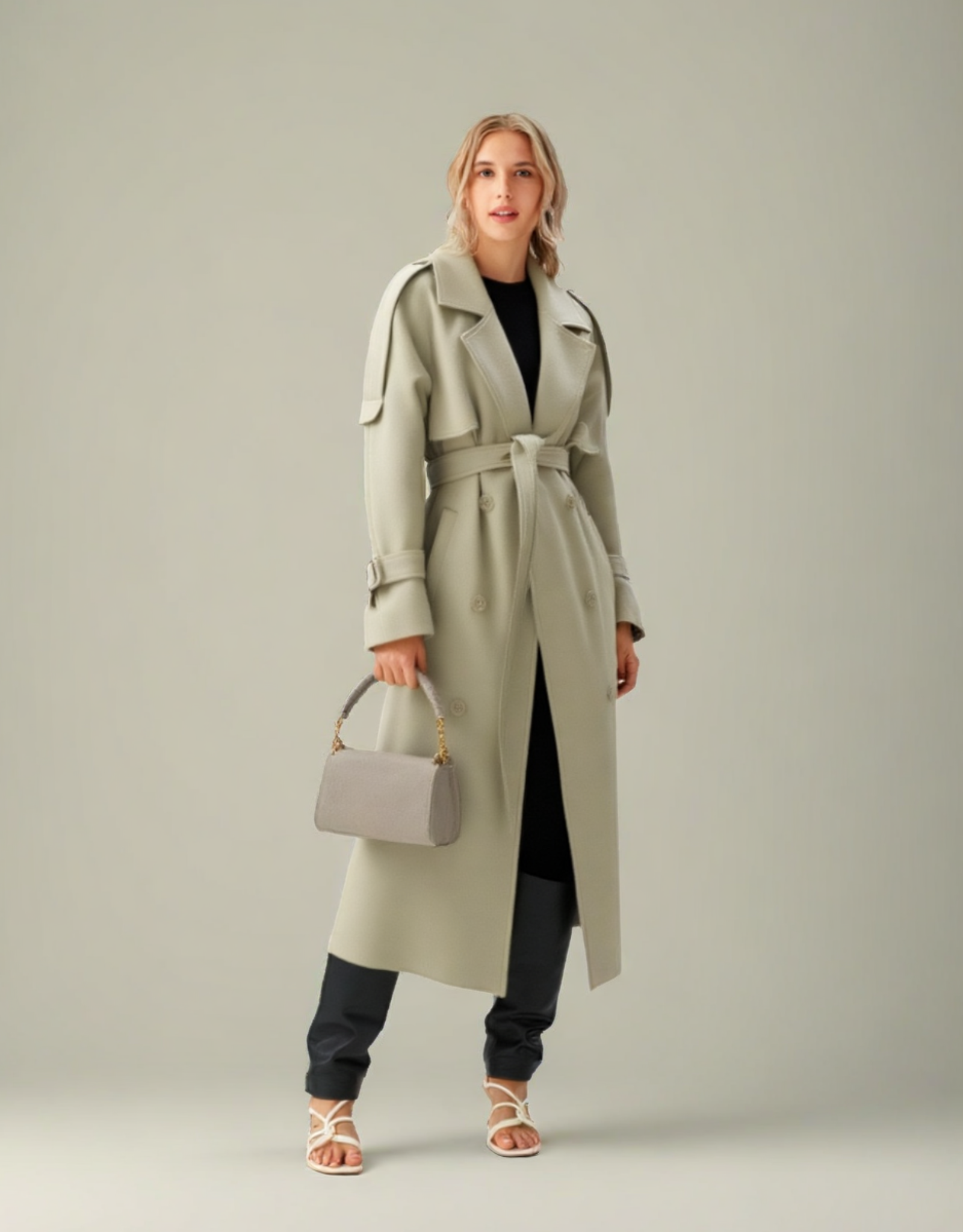 Manteau long femme ceinturé en laine élégante