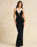Elegant black long backless evening dress