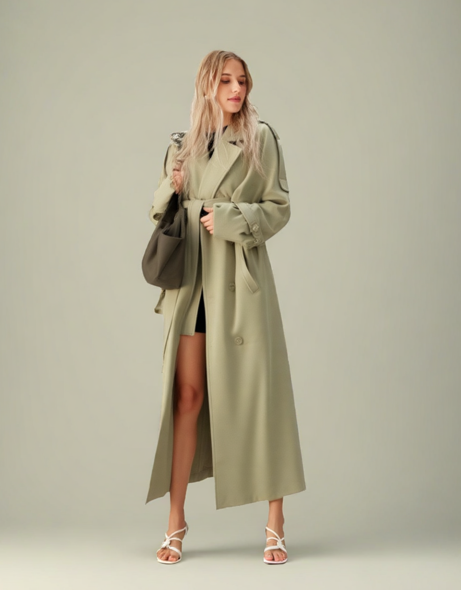 Manteau long femme ceinturé en laine élégante