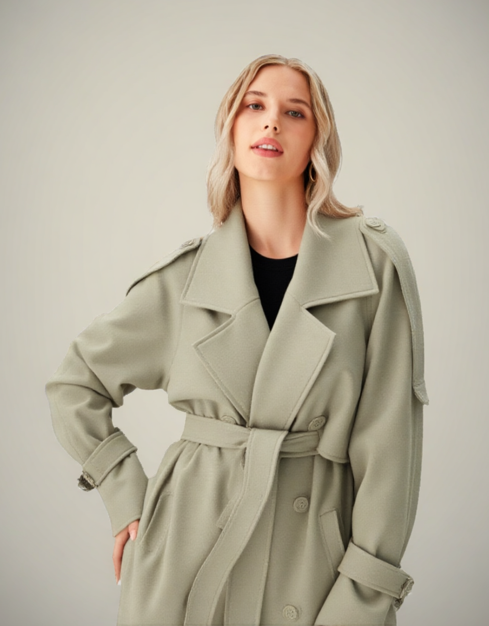 Manteau long femme ceinturé en laine élégante