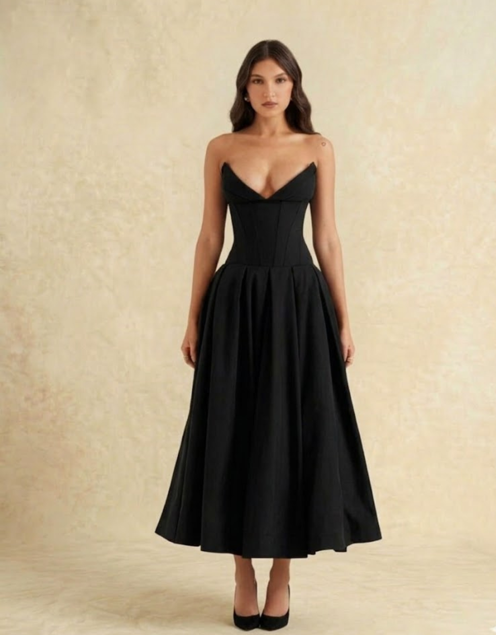 Robe Noire Élégante Midi pour Événements