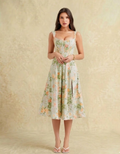 Robe Midi Fleurie Dos Nu Imprimé Végétal Vert | Fondelier