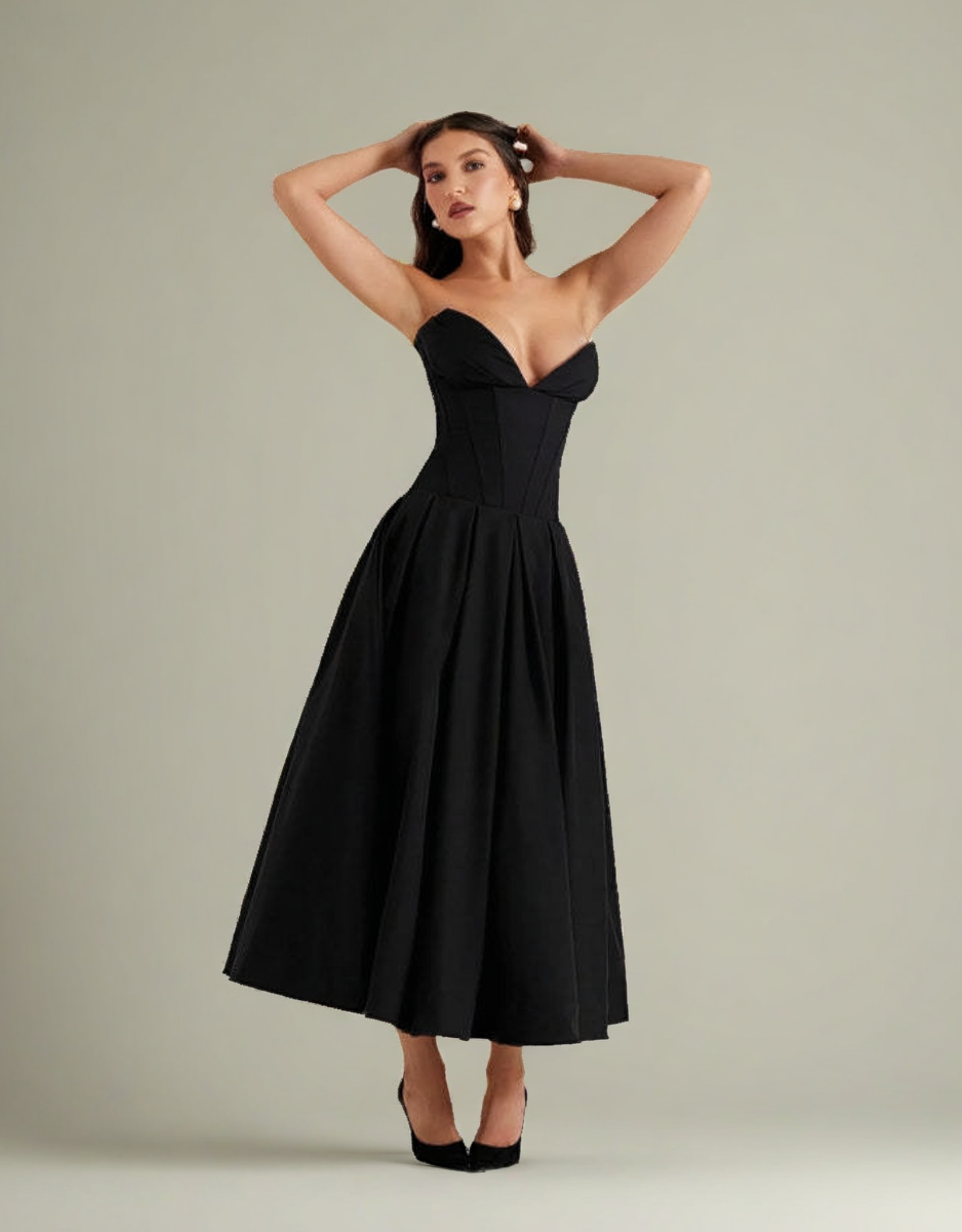 Robe Noire Élégante Midi pour Événements