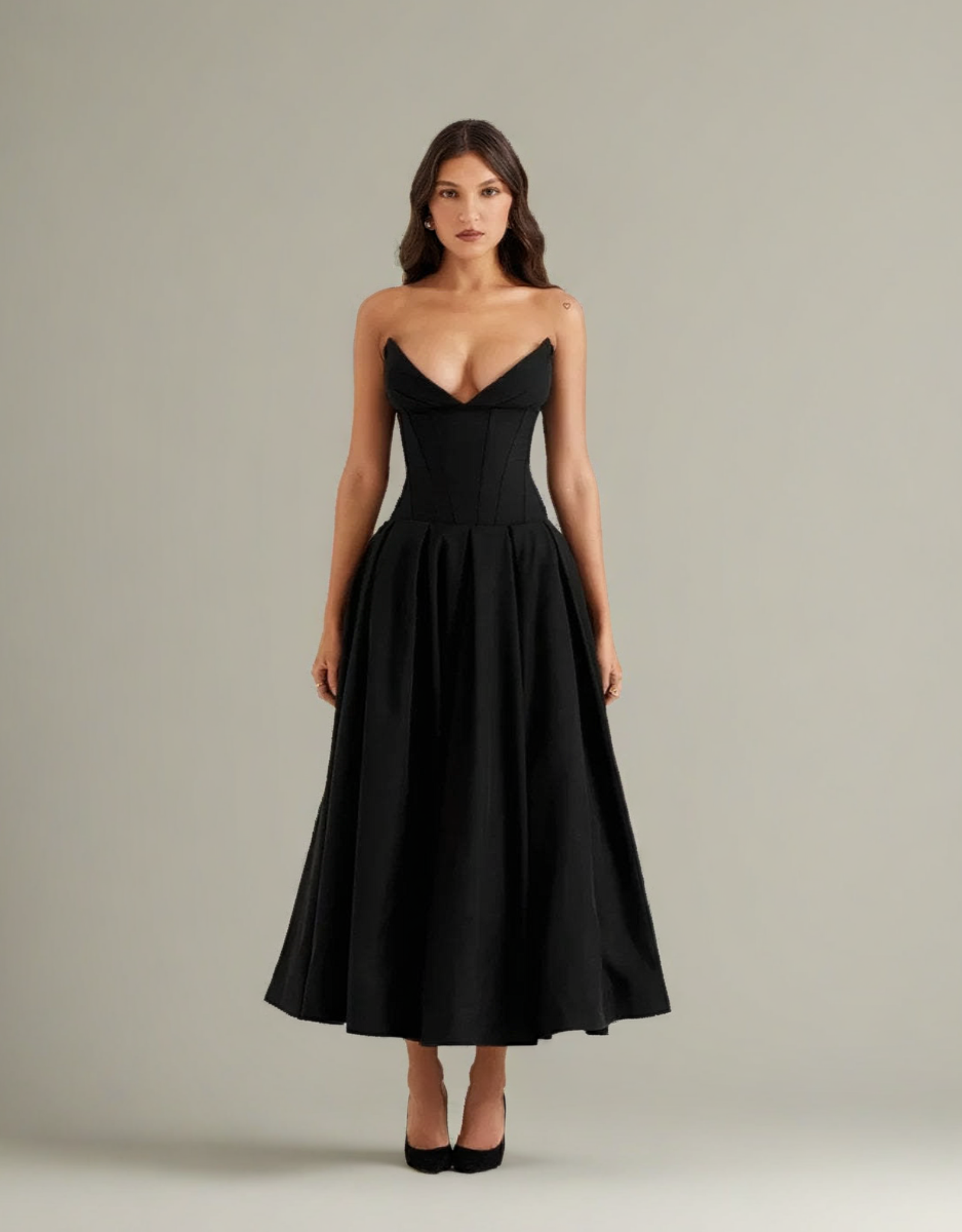 Robe Noire Élégante Midi pour Événements