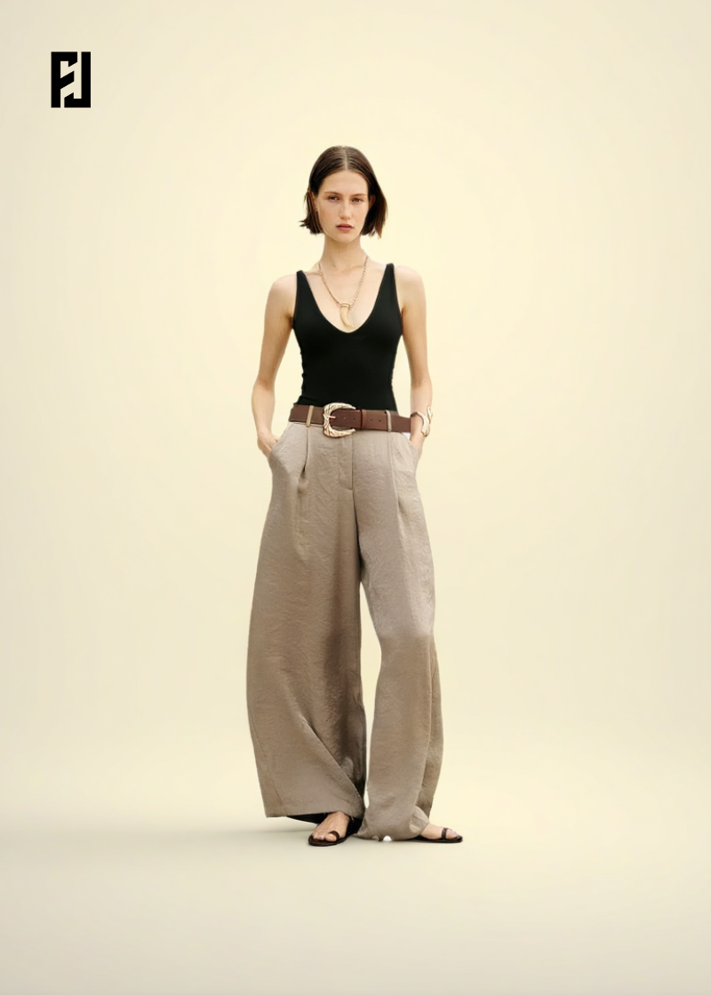 Pantalon large femme Fondelier en lin élégant