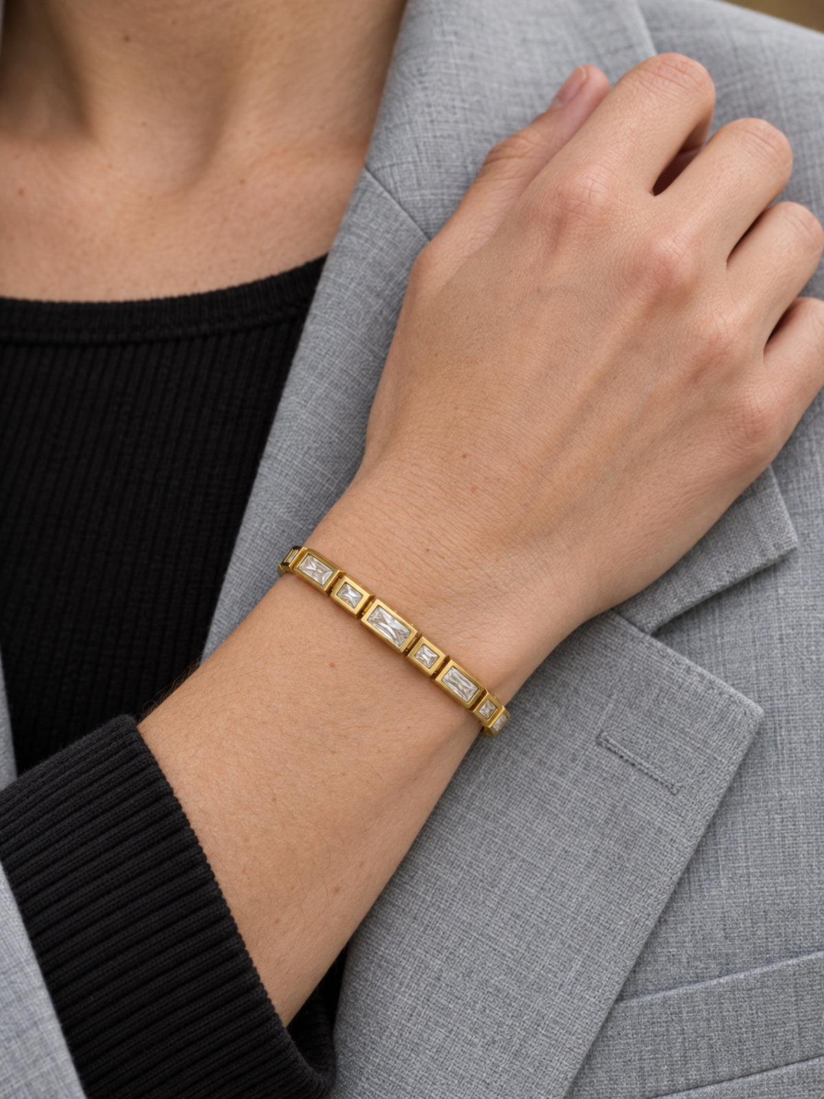 Frame Zirconia Link Bracelet — worn view