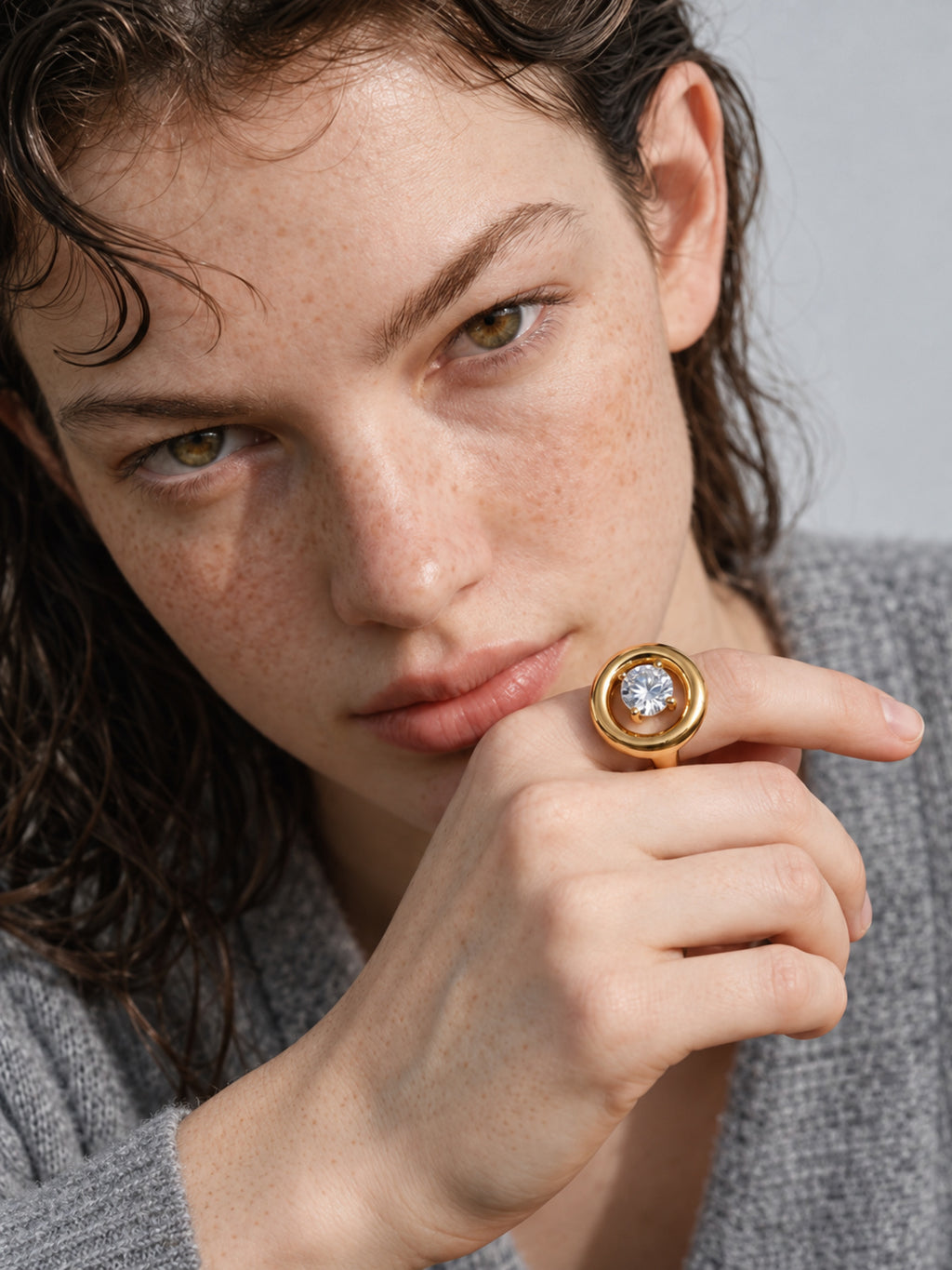 Solstice Round Zirconia Ring — worn view