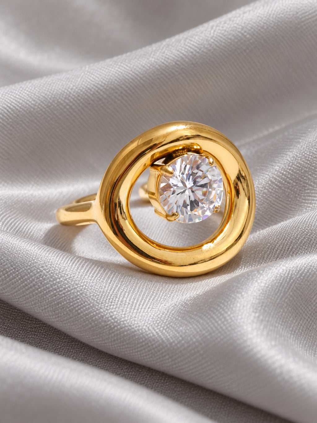 Solstice Round Zirconia Ring — editorial still life