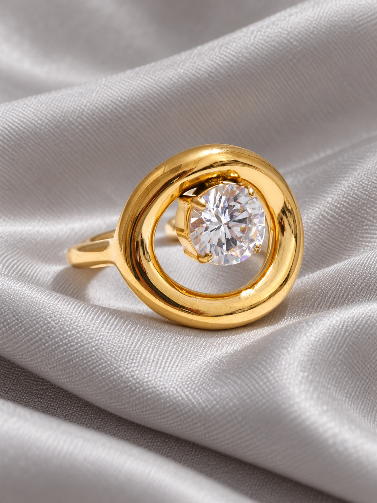 Solstice Round Zirconia Ring — editorial still life