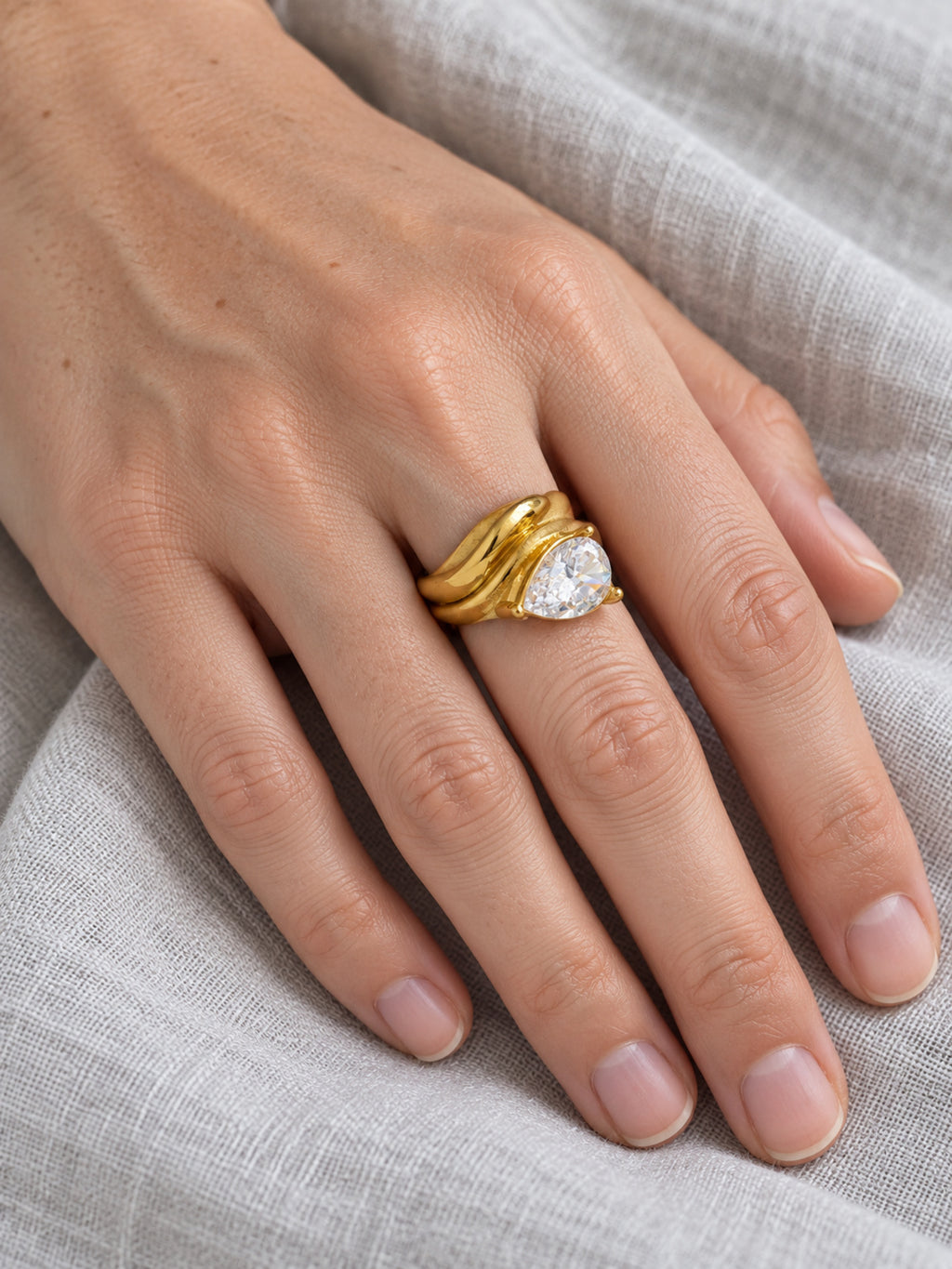 Dewdrop Zirconia Ring — worn view