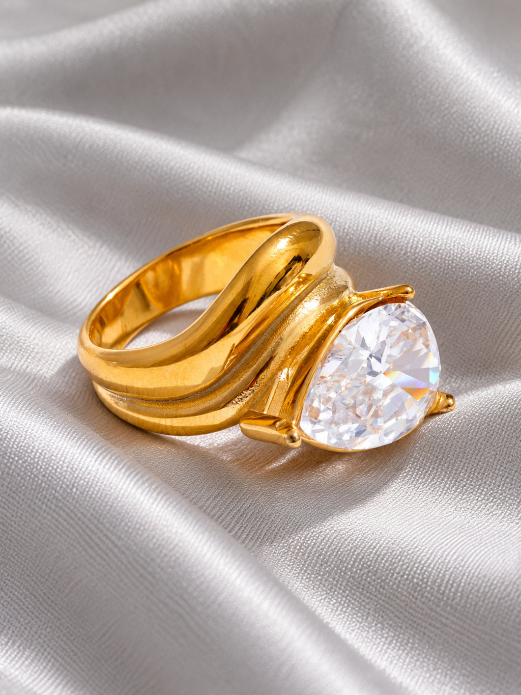 Dewdrop Zirconia Ring — editorial still life