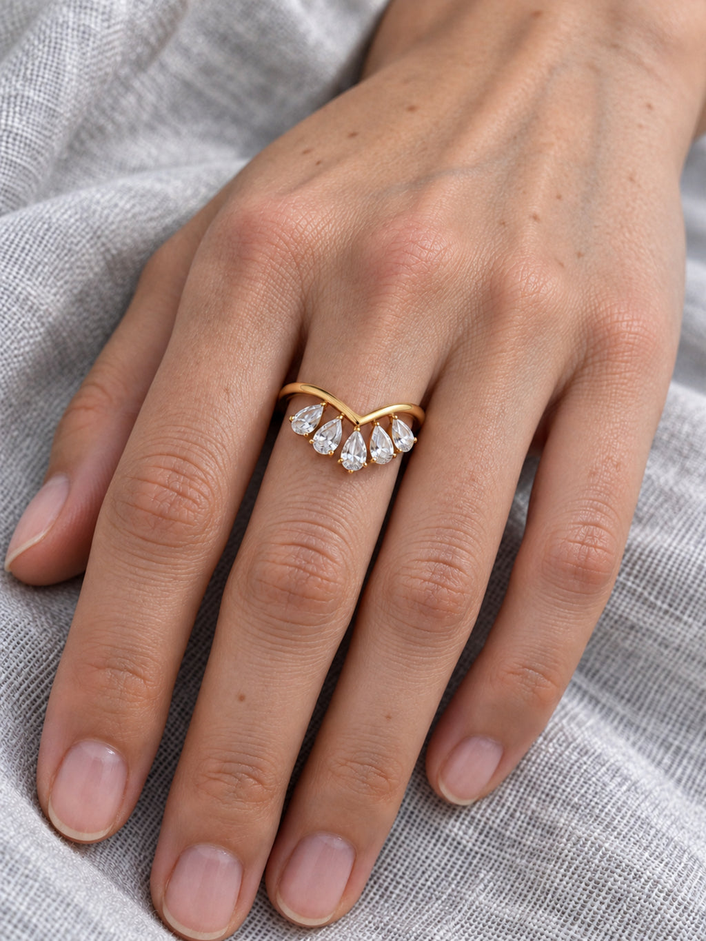 Dahlia Flower Ring — natural hand worn view