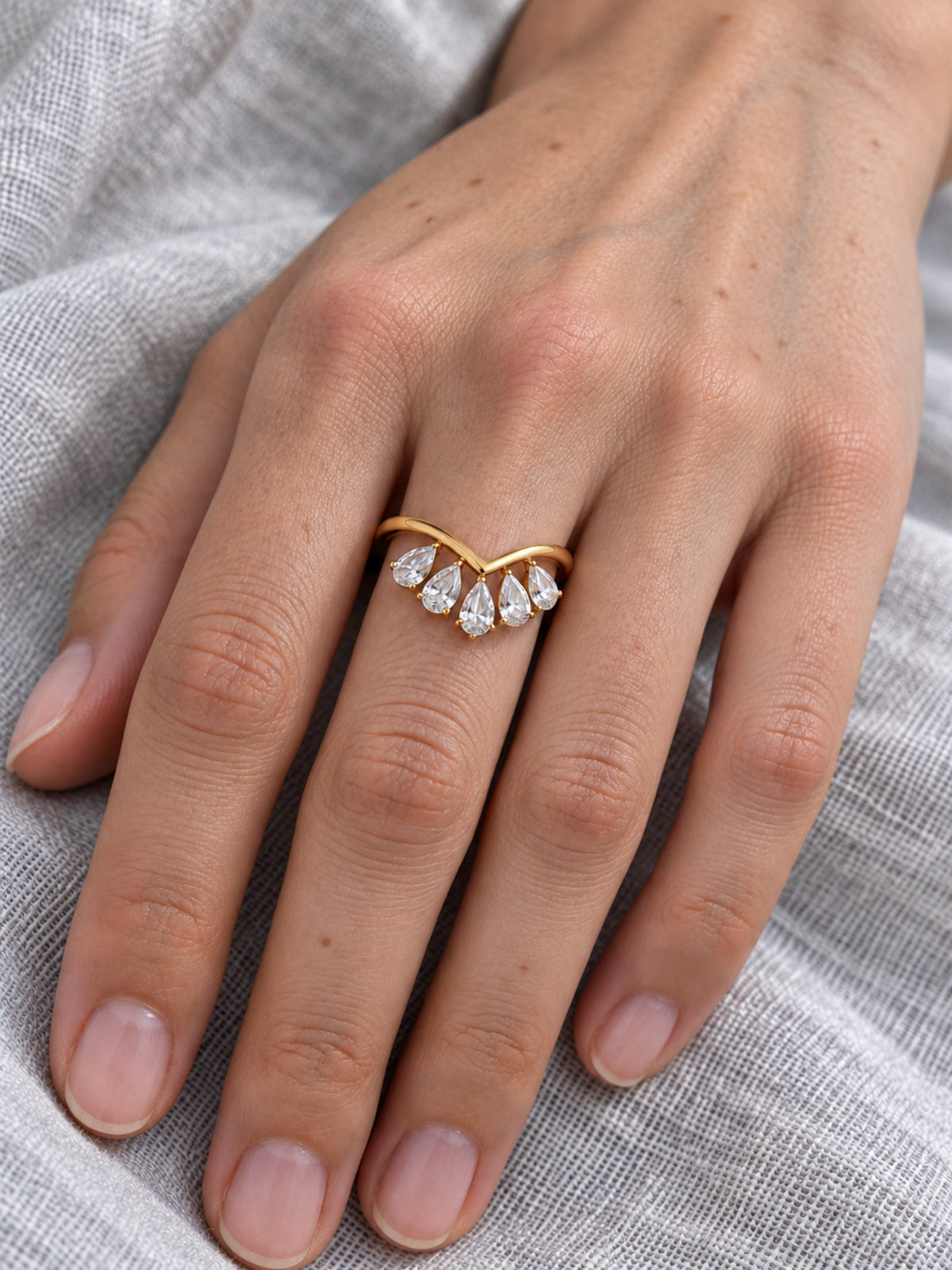 Dahlia Flower Ring — natural hand worn view