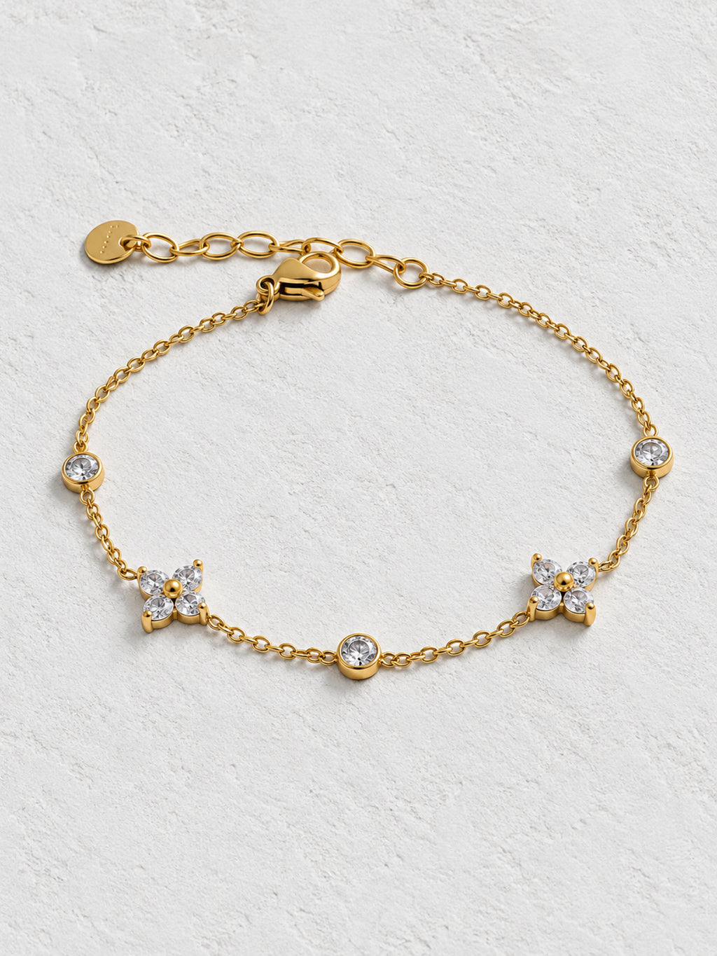 Elara Flower Bracelet — cool neutral editorial flat lay