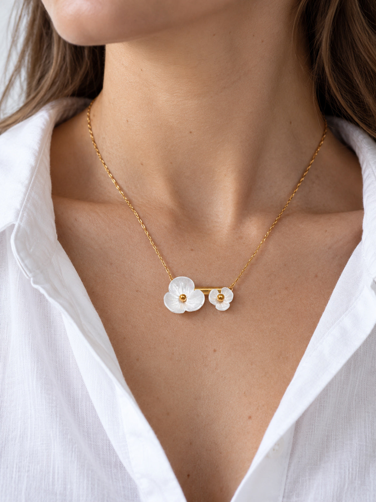 Flora Flower Necklace — worn view