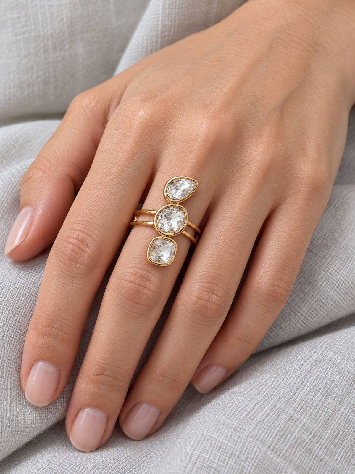 Mira Crystal Ring — worn view