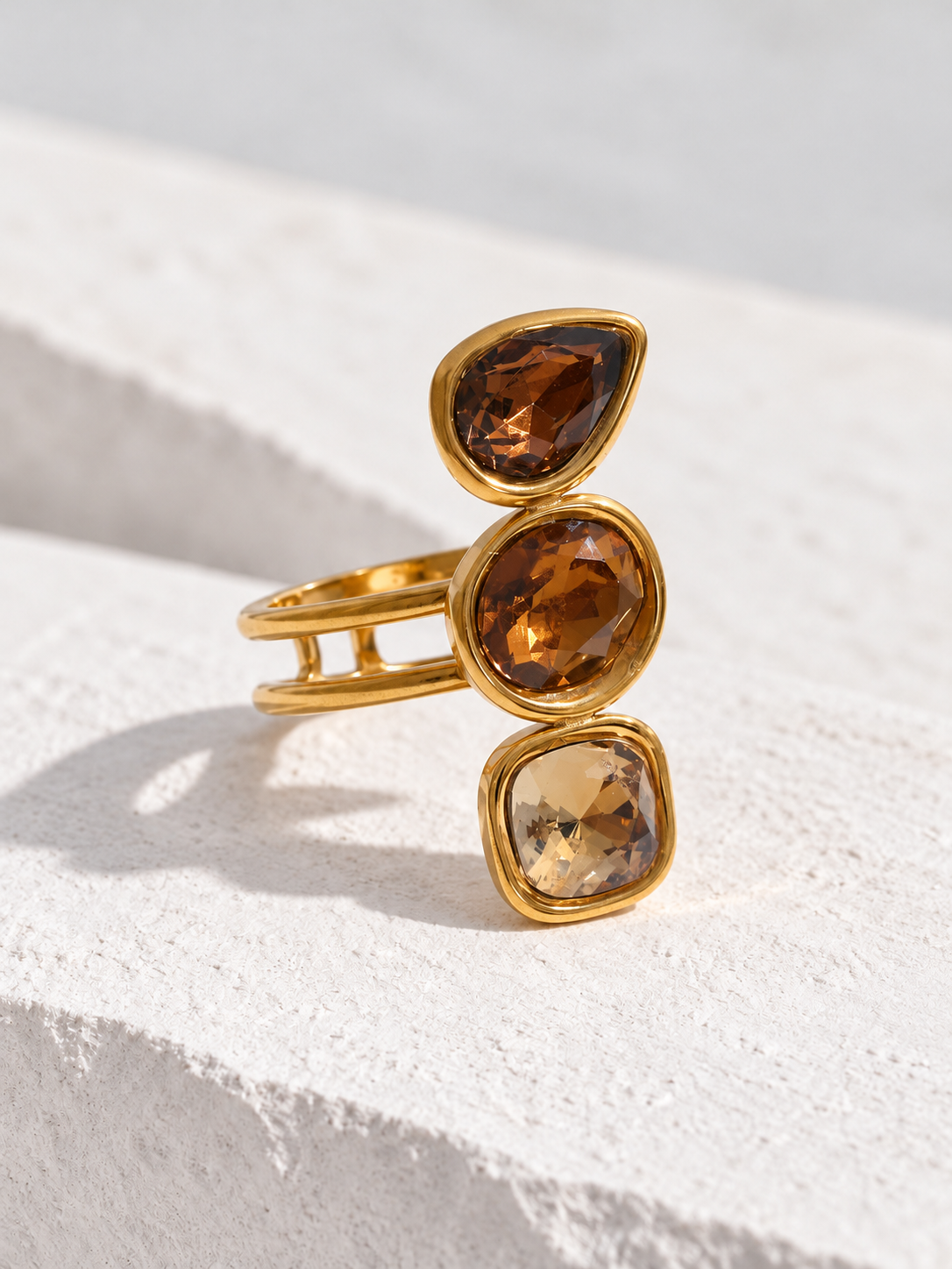 Mira Crystal Ring — brown crystals on ivory stone