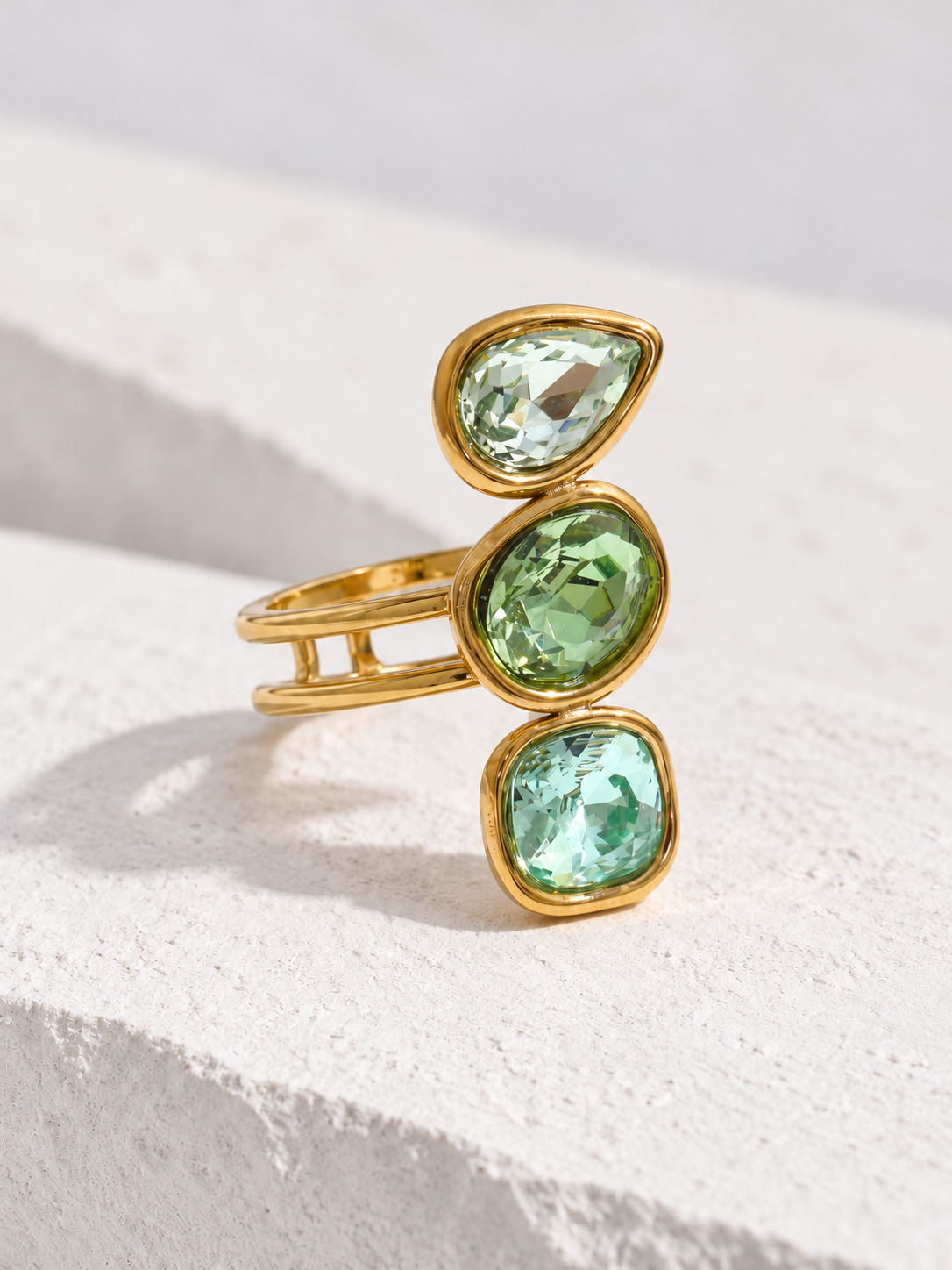 Mira Crystal Ring — green crystals on ivory stone