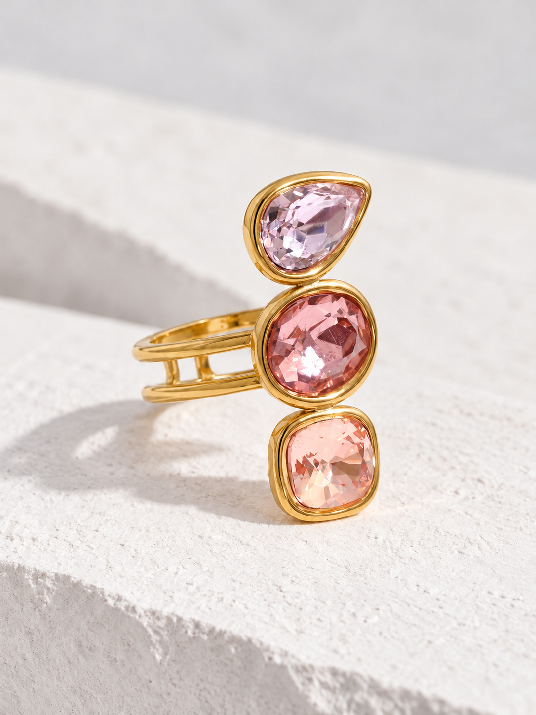 Mira Crystal Ring — pink crystals on ivory stone