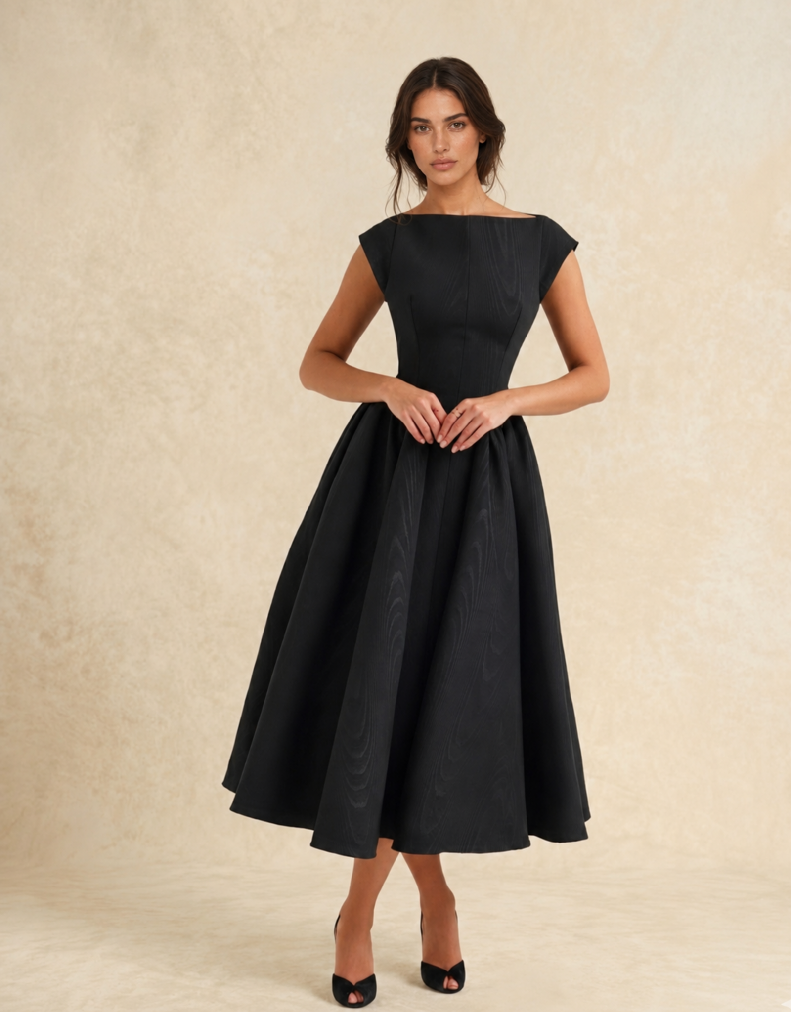 Robe midi noire Fondelier — vue de face
