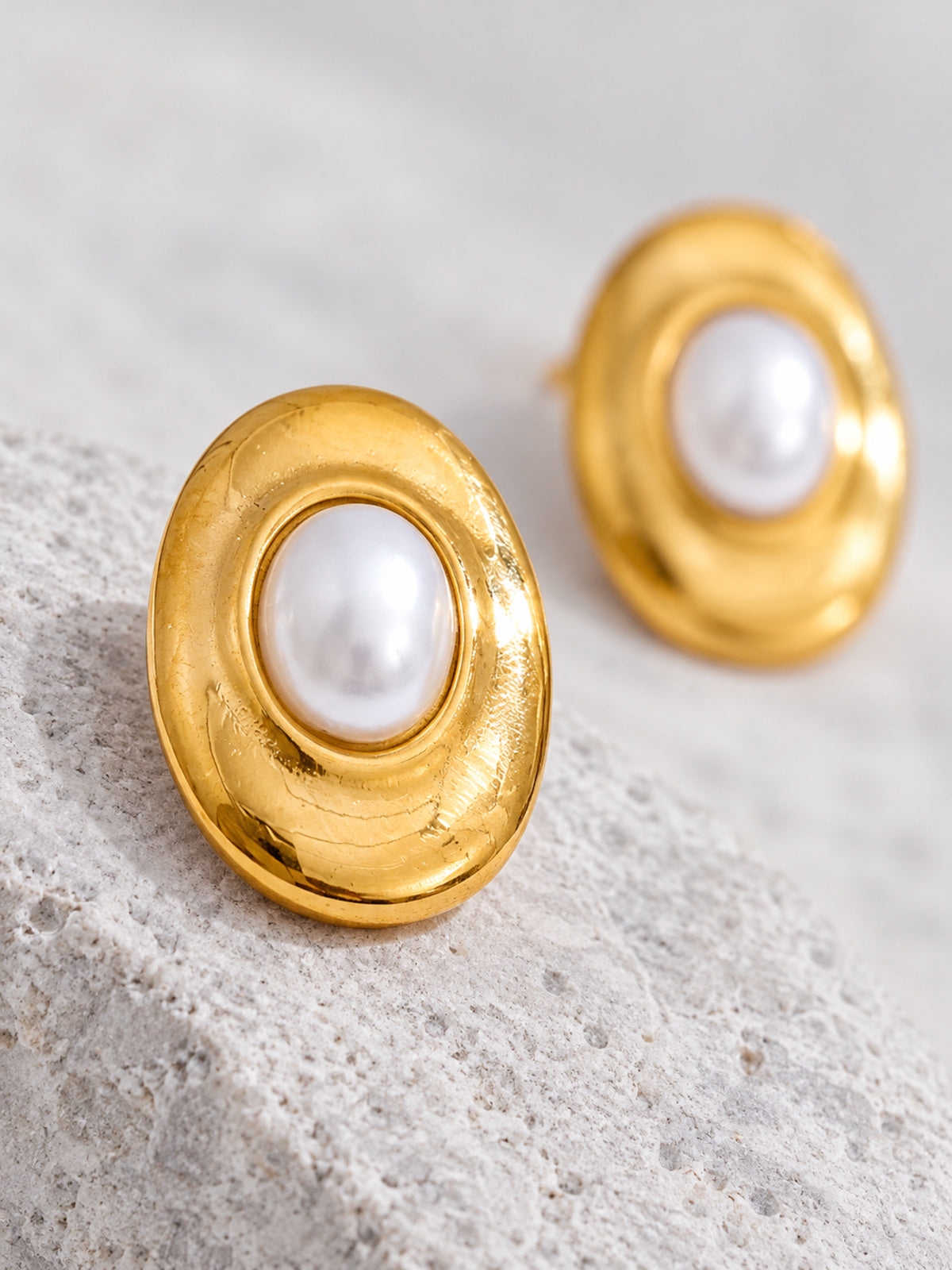 Perla Pearl Studs — detail view