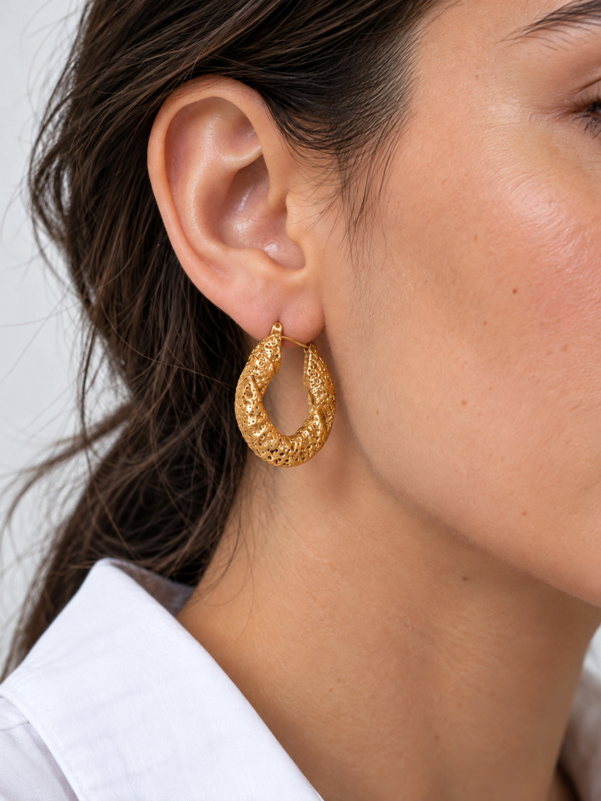 Vera Textured Hoops — worn view