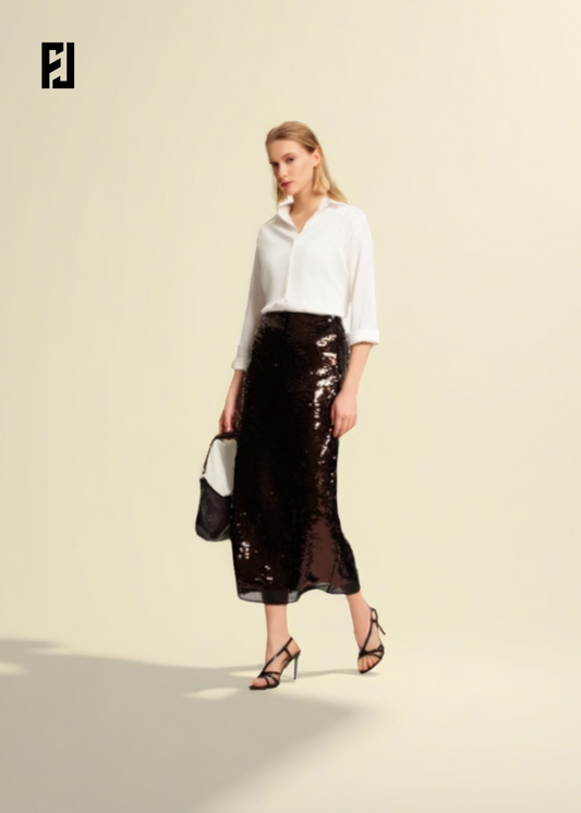 Jupe Midi Femme | Décoration en Perles, Taille Haute, Élégante Mode Été