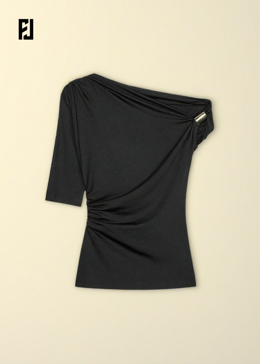 Top Slim avec Boutons Métalliques, Mode Vintage Pull à Manches Courtes Élégant