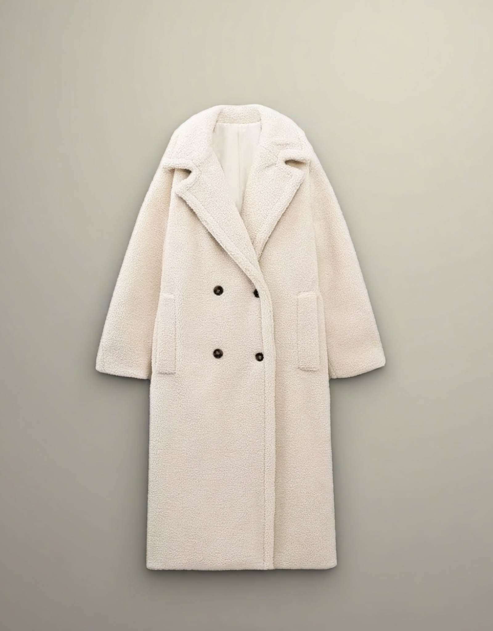 Manteau long femme laine blanc avec poches et boutons, parfait pour l'hiver