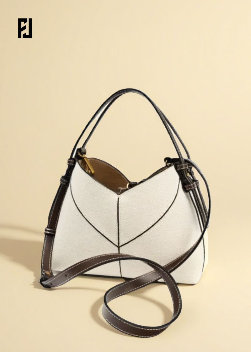 Mini sac shopper femme Fondelier en cuir blanc et brun avec design élégant et poigné adjustable