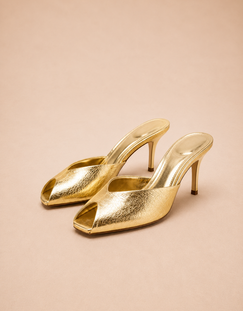 Mules femme dorées à talons ouverts avec un design élégant de Fondelier