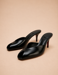 Mules femme en cuir noir à talons, style élégant et moderne pour un look chic