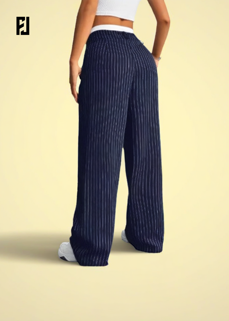 Pantalon Rayé Imprimé Taille Haute