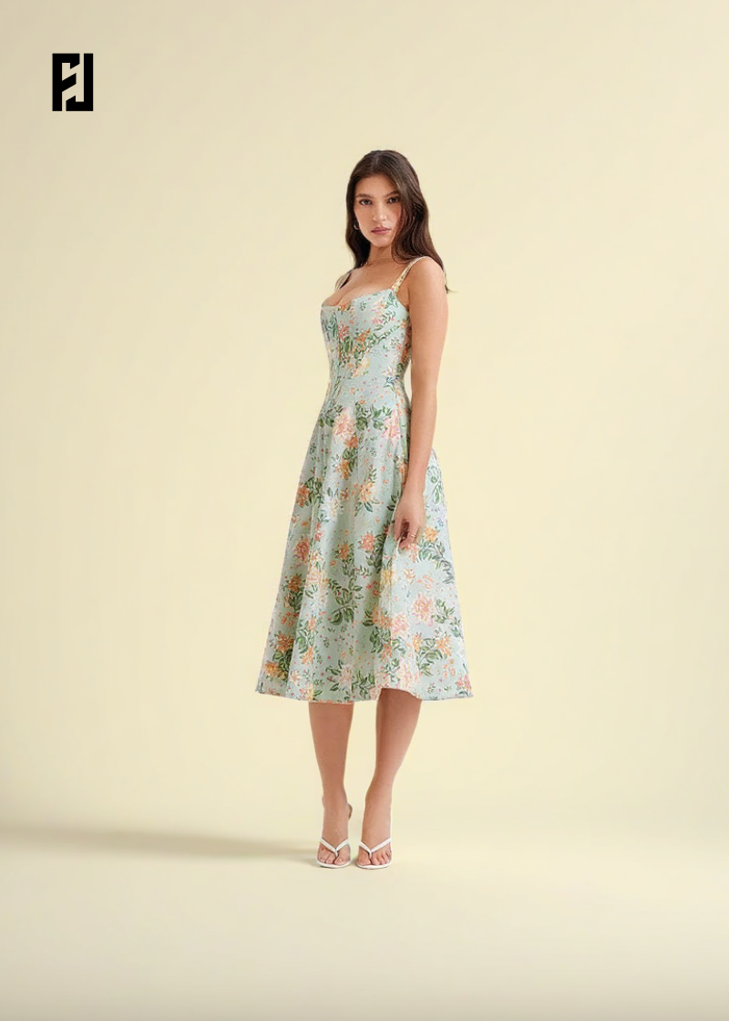 Robe d'Été | Verte Élégante à Imprimé Floral & Lacets