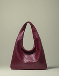 Sac épaule vintage femme en simili cuir bordeaux avec texture tressée élégante