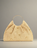 Sac seau de luxe pour femme en paille beige décoré de perles élégantes