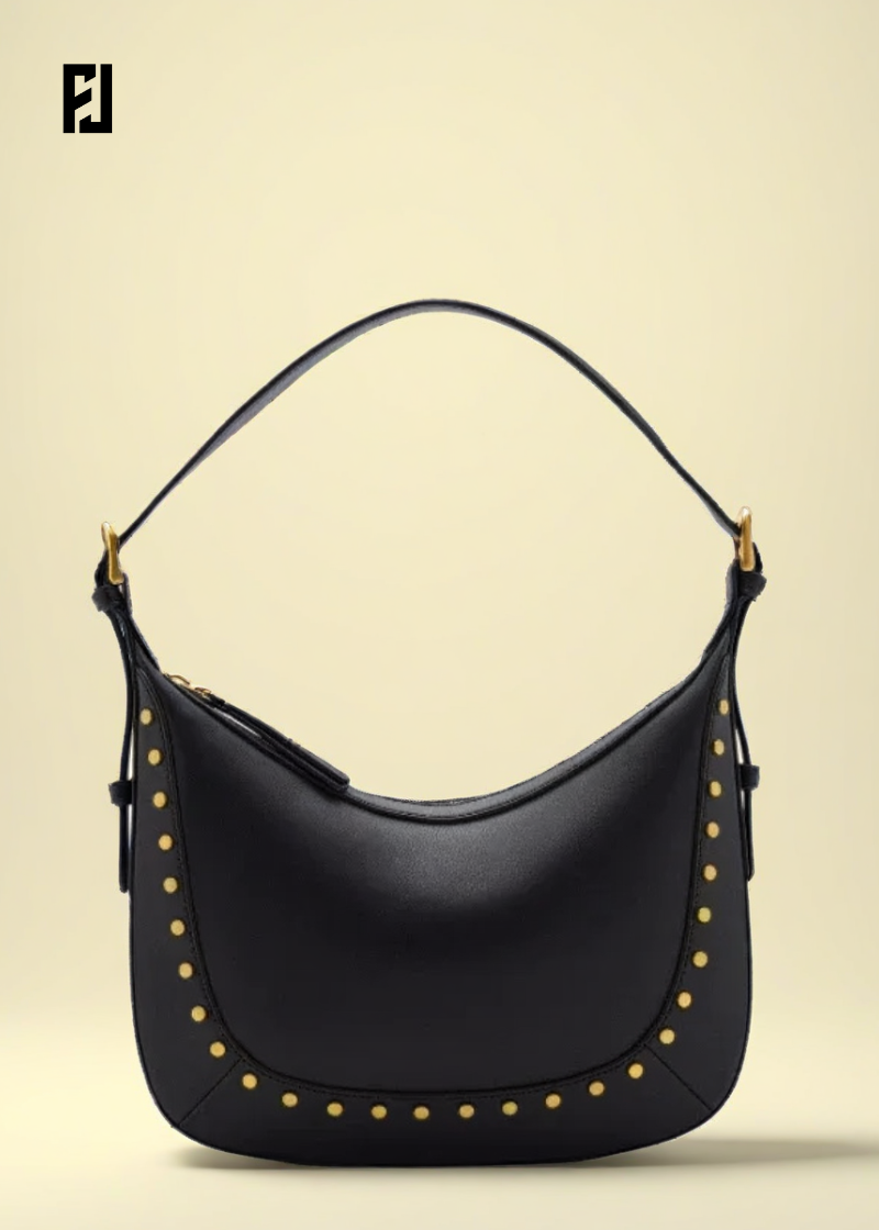 Sac épaule demi-lune punk en cuir marron
