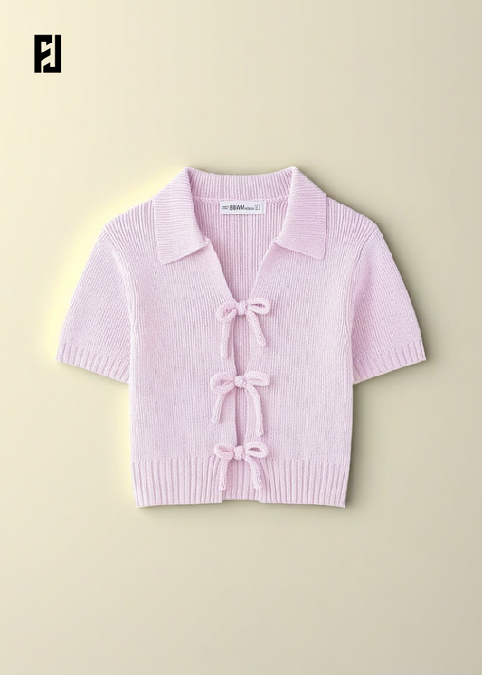 Top Femme Chic Été – Style Streetwear, Col Revers, Manches Courtes, Détails Noués