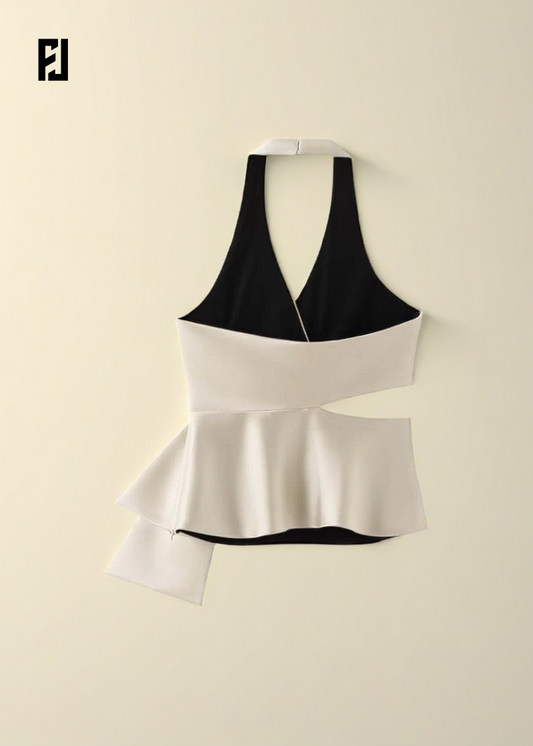 Top Vintage – Décolleté en V, Sans Manches, Nœud Décoratif, Idéal pour les Soirées et l'Été